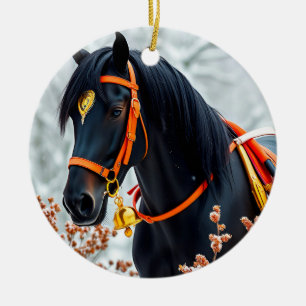 Elegant black Chestnut Horse Ceramic Ornament