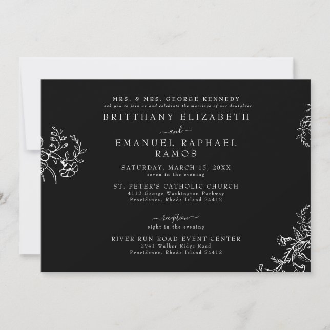 Elegant Black Chinoiserie Bride Parent Wedding  Invitation (Front)