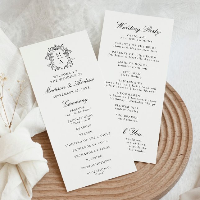 Elegant Black Chinoiserie Crest Wedding Program (Creator Uploaded)