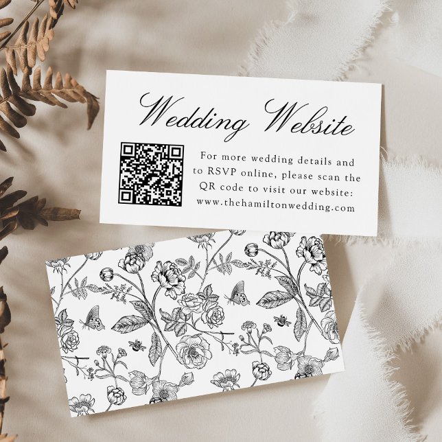 Elegant Black Chinoiserie Wedding Website QR Code Enclosure Card (Creator Uploaded)