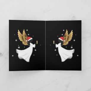 Elegant Black Christmas Angel with Golden Wings Card