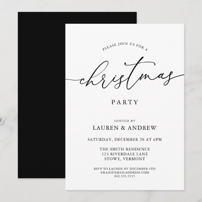 Elegant Black Christmas Holiday Party Invitation (Front/Back)