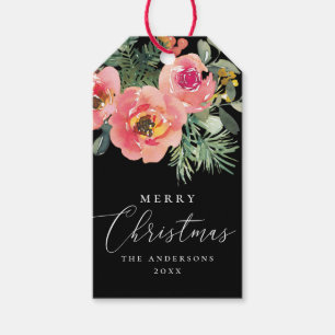 Elegant Black Christmas   Moody Floral Holiday Gift Tags
