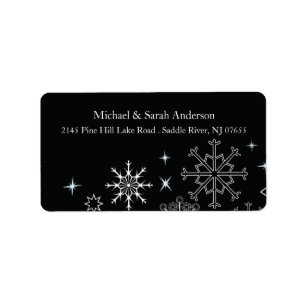 Elegant Black Christmas Snowflakes Address Label