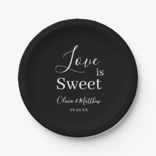 Elegant Black Classic Love is Sweet Wedding Paper Plate