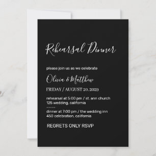Elegant Black Classic Minimalist Rehearsal Dinner  Invitation