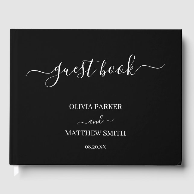 Elegant Black Classic Minimalist Wedding Guest Book (Front)