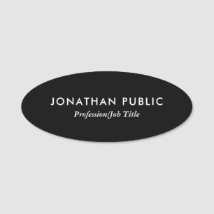 Elegant Black Clean Plain Template Modern Oval Name Tag