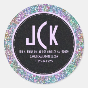 Elegant Black Colourful Purple Glitter & Sparkles Classic Round Sticker