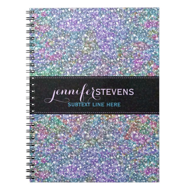 Elegant Black Colourful Purple Glitter & Sparkles Notebook (Front)