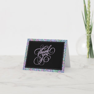 Elegant Black Colourful Purple Glitter & Sparkles Thank You Card