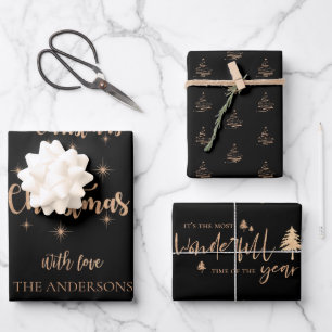 Elegant Black Copper Merry Christmas Quote Gift Wrapping Paper Sheet