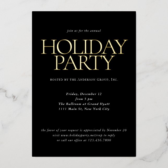 Elegant Black Corporate Company Holiday Party Gold (Front)