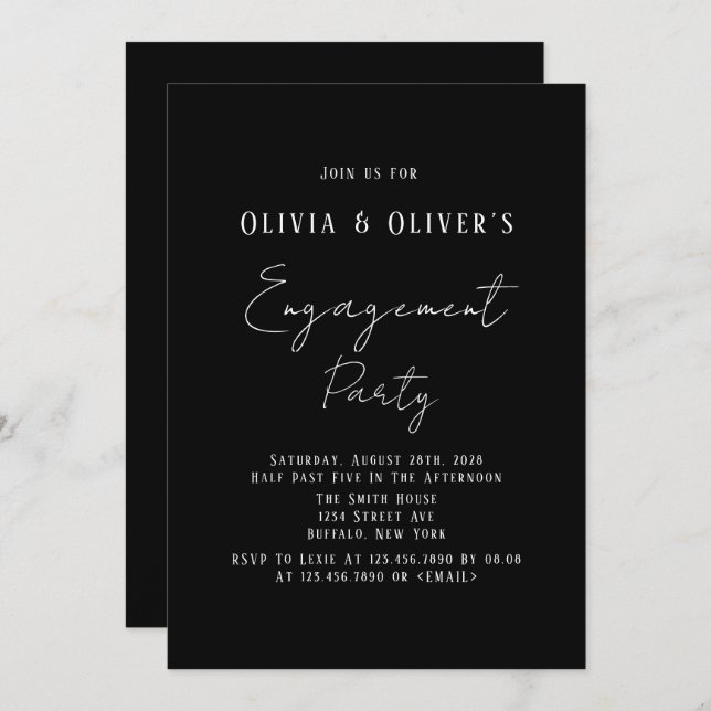 Elégant Black Cravate Engagement Partie Invitation (Devant / Derrière)
