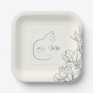 Elegant Black & Cream Cat Lover Baby Shower Paper Plate
