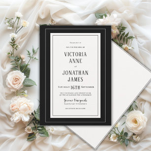 Elegant Black & Cream Chic Wedding Invitation