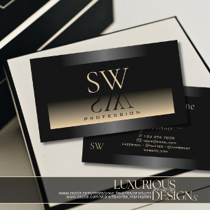Elegant Black Cream Gradient Monogram Dark Shimmer Business Card