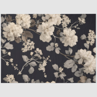 Elegant Black & Cream Peony Floral Decoupage Craft Tissue Paper