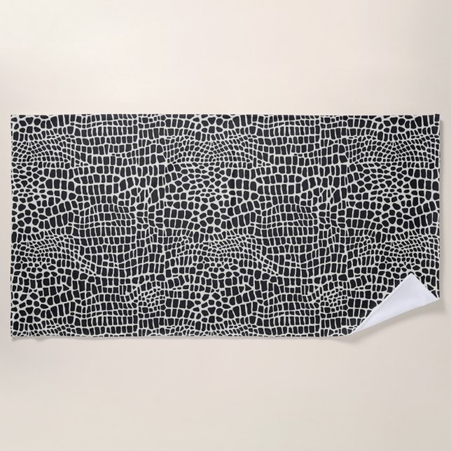 Elegant Black Crocodile Print Beach Towel (Front)