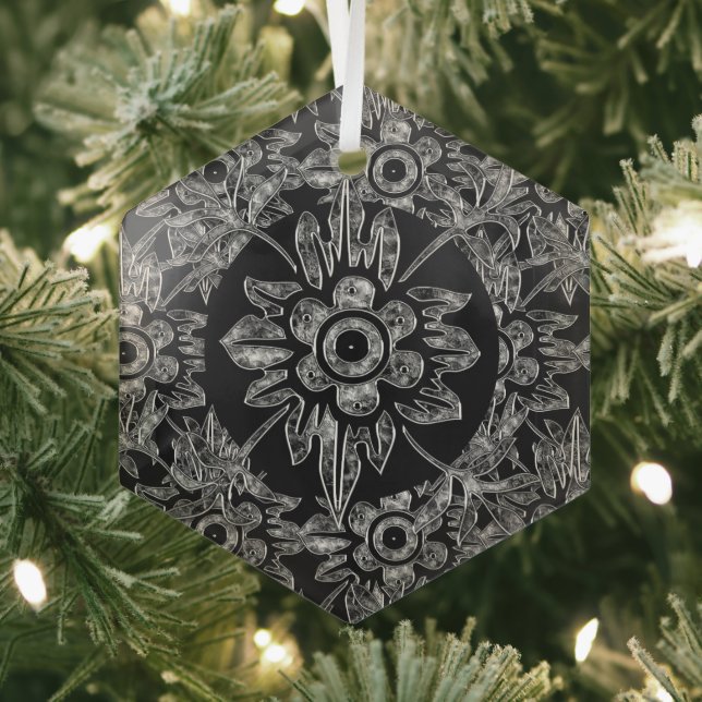 Elegant Black Crystal Christmas Hexagon  Glass Ornament (Insitu)