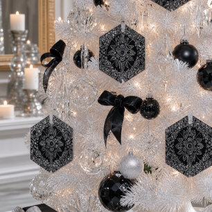 Elegant Black Crystal Christmas Hexagon Glass Ornament