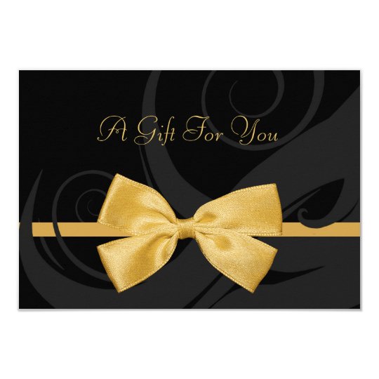 Elegant Black Curls Faux Gold Bow Gift Certificate Card