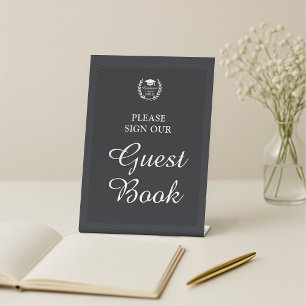 Elegant Black Custom Guest Book Graduation Party Pedestal Sign