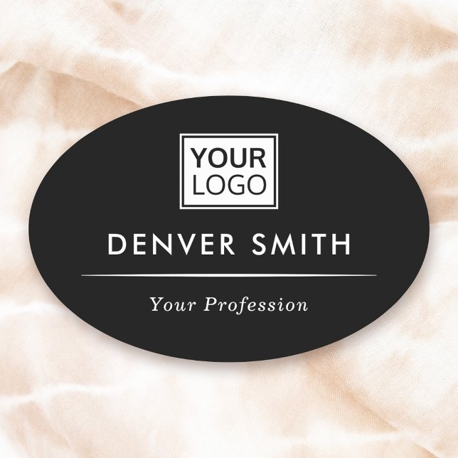 Elegant black custom logo employee name tag (Creator Uploaded)