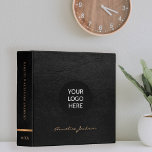Elegant black custom logo modern script name binder<br><div class="desc">Stylish chic custom logo personalized office or school work organizer binder featuring your company logo over a stylish black faux leather look (printed) background.                Suitable for small business,  home office,  corporate or independent business professionals,  school,  personal branding,  portfolios or stylists,  managers,  teachers,  students.</div>