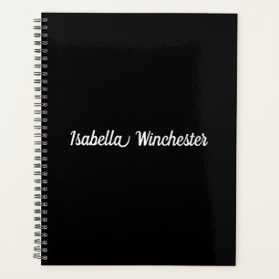 Elegant black custom name text year monogram planner