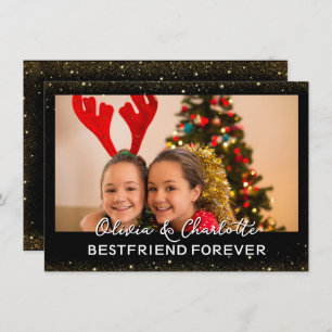 Elegant Black Custom Photo Bestfriend Forever  Holiday Card