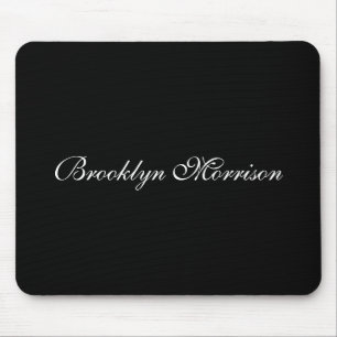 Elegant black custom script monogram name mouse pad