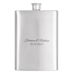 Elegant black custom script names & date Wedding Hip Flask