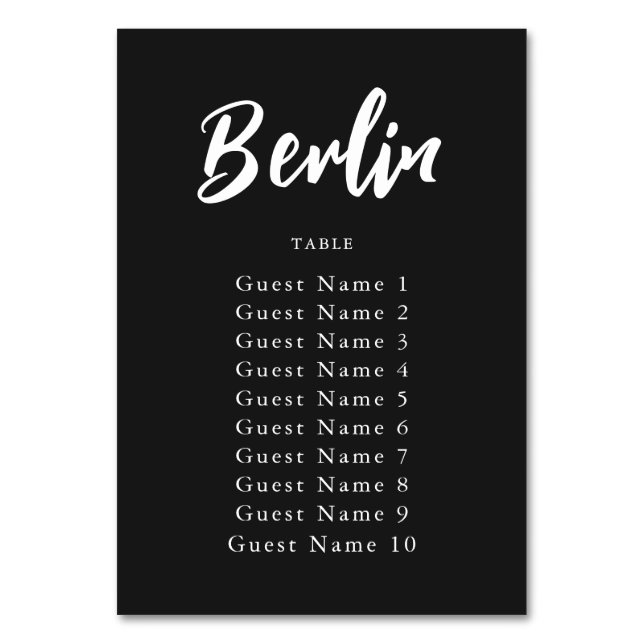 Elegant Black Custom Table Name Seating Assignment Table Number (Front)
