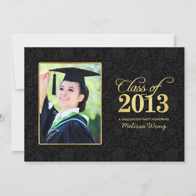 Elegant Black Damask and Gold Class of 2013 Invitation (Front)