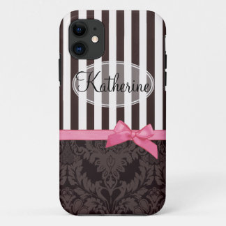 Elegant  black damask and stripes iPhone 11 case