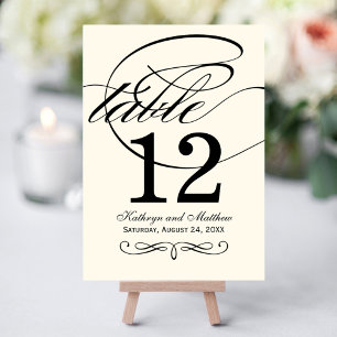 Elegant Black Damask Calligraphy Table Number Card