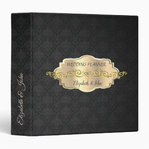 Elegant Black Damask,Chic ,Gold Frame Binder