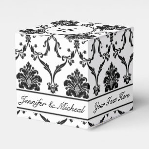 Elegant Black Damask Favour Box with Custom Name