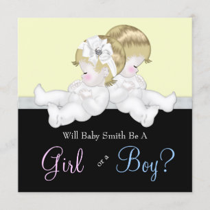 Elegant Black Damask Gender Reveal Invitation