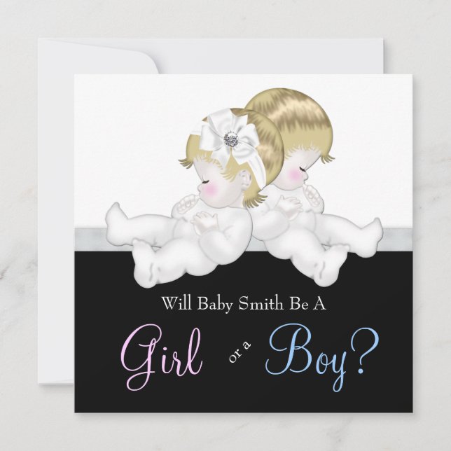 Elegant Black Damask Gender Reveal Shower Invitation (Front)