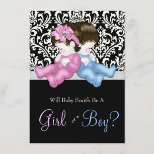 Elegant Black Damask Gender Reveal Shower Invitation