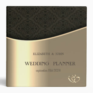 Elegant Black Damask Gold Binder