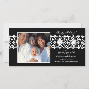 Elegant Black Damask Lace Christmas Photo Card