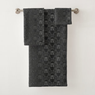 Elegant Black Damask Lace Towel Set