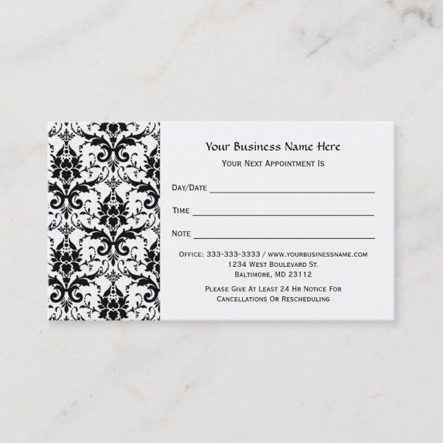 Elegant Black Damask Pattern Salon Appointment (Front)