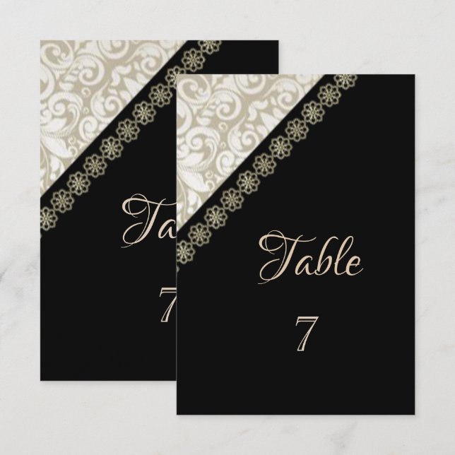 Elegant Black,Damask Table  Card (Front/Back)