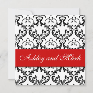 Elegant Black Damask Wedding Invitation Red