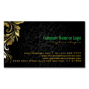 Elegant Black Damasks Gold Floral Lace 4 Magnetic Business Card