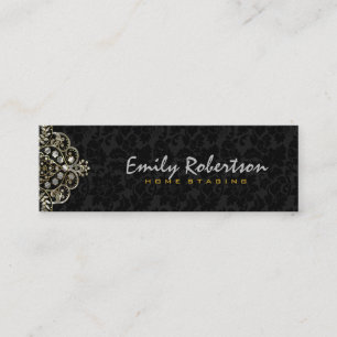 Elegant Black Damasks Gold Silver Vintage Lace Mini Business Card